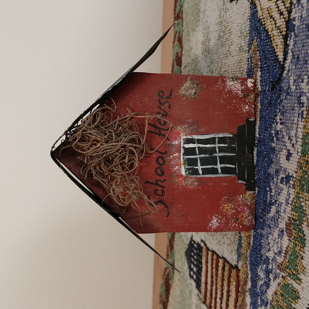 4.5" Handmade Handcrafted Hand Painted Wooden Red School House Building